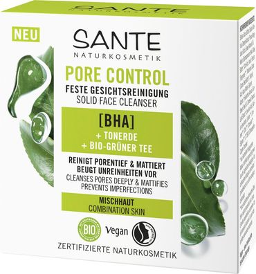 6x Sante Pore Control Feste Gesichtsreinigung mit BHA, Niacinamid Effekt & Bio-Gr