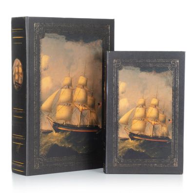 Versteckbuch Buchbox Set 2-teilig Geheimversteck Vintage Design Segelschiff Deko Büch