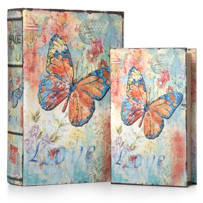 Moritz 2er Set Buchtresor Buchattrappe Deko Bunter Schmetterling Love Buch Safe Box