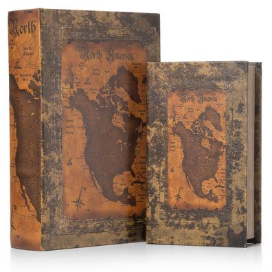 Moritz 2er Set Buchtresor Buchattrappe Deko Nord Amerika Kontinent Karte Buch Safe