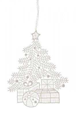 Baumbehang Baum/Geschenke Plauener Spitze BxHxT 9x9x0,1cm NEU Christbaumschmuck