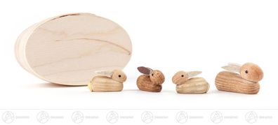 Miniatur Kaninchenfamilie natur, in Spandose (4) H=ca 2 cm NEU Erzgebirge