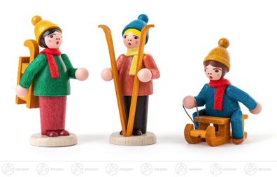 Miniatur Wintersportler farbig lasiert (3) H=ca 6 cm NEU Erzgebirge Holzfigur