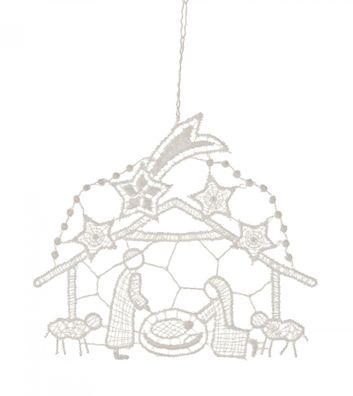Baumbehang Joseph und Maria Plauener Spitze NEU 7x7x0,1cm Krippenpaar Christbaum