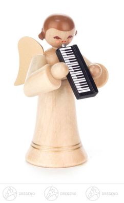 Engel mit Blasharmonika, langer Rock, natur H=6 cm NEU Weihnachtsfigur Holzfigur