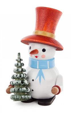 Miniatur Schneemann Willy" mit Baum" 8cm NEU Holzfigur Holzminiatur Erzgebirge