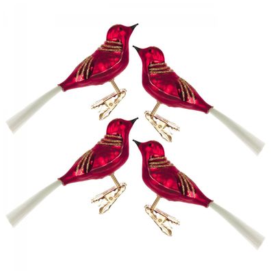 Thüringer Christbaumschmuck Vogel rot-matt mit Glimmer (4) BxHxT 14x4x4cm NEU