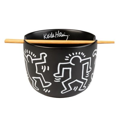 Keith Haring Ramen Suppenschüssel mit Stäbchen Keramik 14x7 cm Sushi Suppe