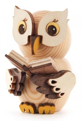 Miniatur Mini-Eule mit Buch H=7,5cm NEU Holzfigur Holzminiatur Sammelfigur Holz