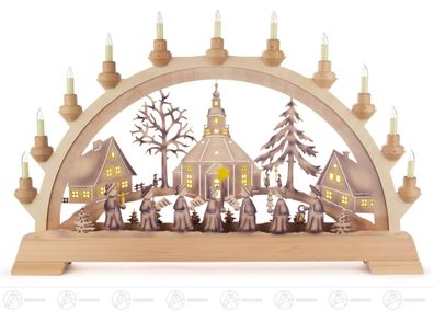 Schwibbogen Seiffener Kirche farbig, elektrisch beleuchtet BxHxT = 65x40 NEU