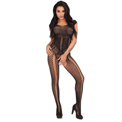 LivCo Netz Bodystocking ouvert schwarz S/L Boudica Catsuit Gogo Body Clubwear