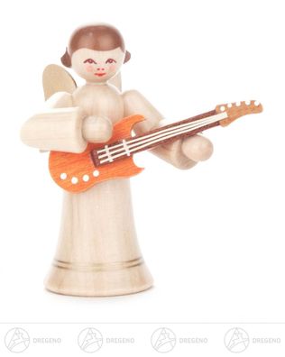 Engel mit E-Gitarre, langer Rock, natur H=ca 6 cm NEU Weihnachtsfigur Holzfigur