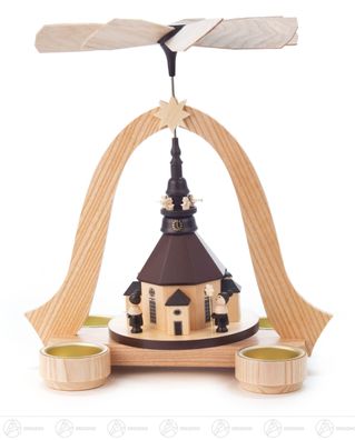 Pyramide m. Seiffener Kirche Kurrende und Turmbläsern Teelichte 23cmx26cmx20,5cm