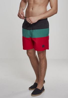 Urban Classics Badehose Color Block Swimshorts Firered/Black/Green