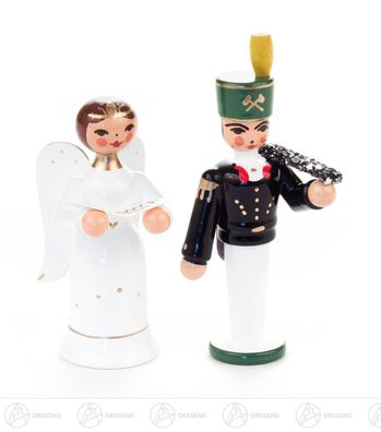 Engel &amp; Bergmann Miniatur Engel und Bergmann H=ca 7 cm NEU Erzgebirge Holzfigur