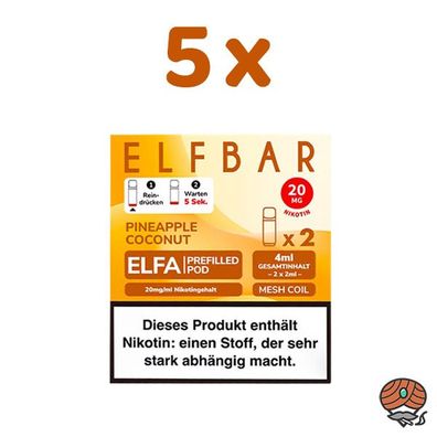 ELFBAR ELFA POD Pineapple Coconut 20mg/ml Nikotin 5x 2 Pods