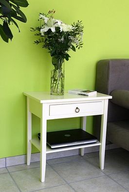 Beistelltisch mit Schublade und Ablage 58x60x37cm DECOR creme-weiß Pappel massiv