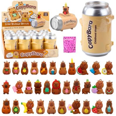 Capybara-Figur-Schlüsselanhänger und Überraschungskarten in einer Dose