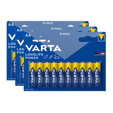 3x Varta Longlife Power AA Mignon Alkaline Batterien LR6 10er Blister 1,5V