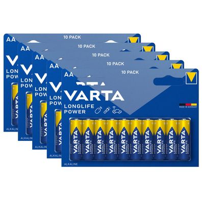 5x Varta Longlife Power AA Mignon Alkaline Batterien LR6 10er Blister 1,5V