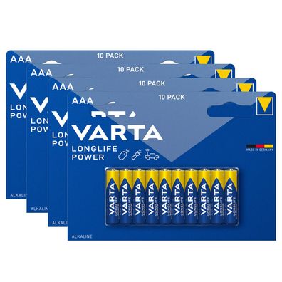 4x Varta Long Life Power 4903 AAA Micro LR03 1,5V Batterie Alkaline Longlife 10er