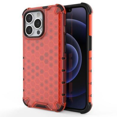iPhone 13 Pro Panzerhülle mit Honigwabenmuster und rotem Gelrahmen
