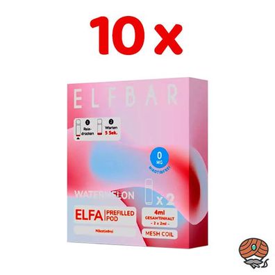 ELFBAR ELFA POD Watermelon 0mg/ml Nikotin 10x 2 Pods, nikotinfrei