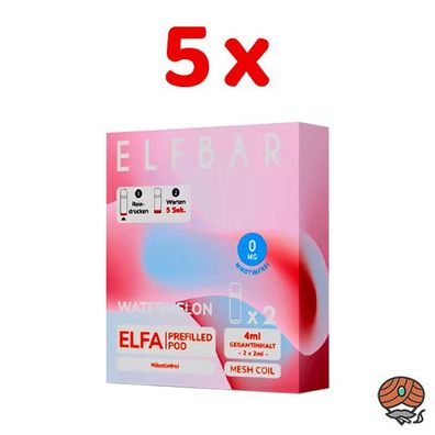 ELFBAR ELFA POD Watermelon 0mg/ml Nikotin 5x 2 Pods, nikotinfrei