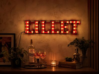 LILLET LED Leuchtschild Retro Rot - Beleuchtete Bar Deko mit Warmweißen LEDs |