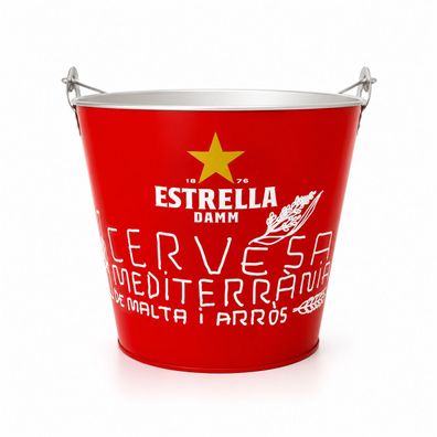 Estrella Damm Getränkeeimer Rot - Bierkühler / Flaschenkühler aus Metall | Bar