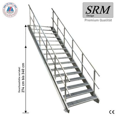 16 Stufen Stahltreppe Breite 60-160cm Geschosshöhe 274-340cm Geländer beidseitig