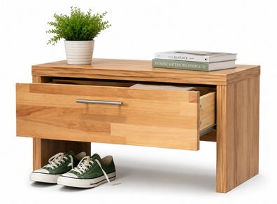 Garderobenbank Kernbuche Flur-Bank Metallgriff Schublade #511