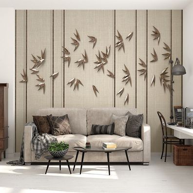 Vlies Fototapete 3D Bambusblätter Relief Stoffstruktur Wandtapete Wohnzimmer 10845