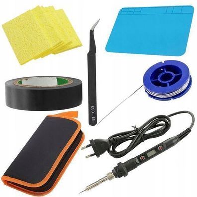 Rosfix Set Lötkolben 80W mit Display – 230V | Matte 20x30, Zinn, ESD-Pinzette
