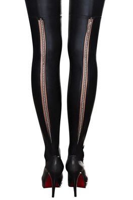 7Heaven Wetlook Strümpfe schwarz S/M Strapsstrümpfe Stockings Clubwear Gogo