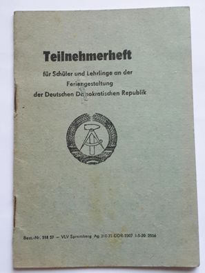 DDR Teilnehmerheft für Schüler und Lehrlinge an der Feriengestaltung