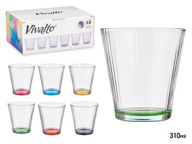 6x Gläser Set bunte Trinkkglas Wassergläser Trinkgläser Glas Becher 310 ml 82269
