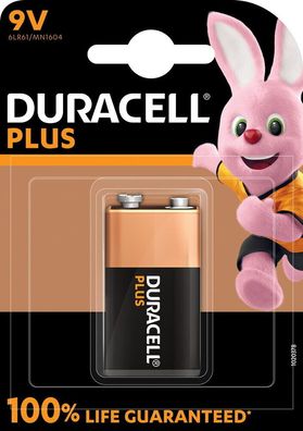 Duracell Plus 9V E Block Alkaline Batterien Blister 6LR61 MN1604