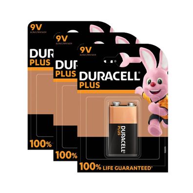 3x Duracell Plus 9V E Block Alkaline Batterien Blister 6LR61 MN1604