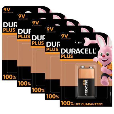 5x Duracell Plus 9V E Block Alkaline Batterien Blister 6LR61 MN1604