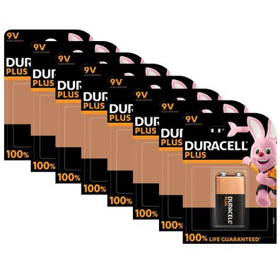 8x Duracell Plus 9V E Block Alkaline Batterien Blister 6LR61 MN1604