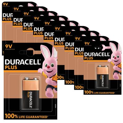 10x Duracell Plus 9V E Block Alkaline Batterien Blister 6LR61 MN1604