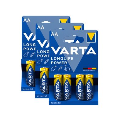 3x Varta Long Life Power AA Mignon Alkaline Batterien LR6 4er Blister 1,5V