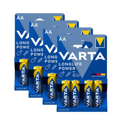 4x Varta Long Life Power AA Mignon Alkaline Batterien LR6 4er Blister 1,5V