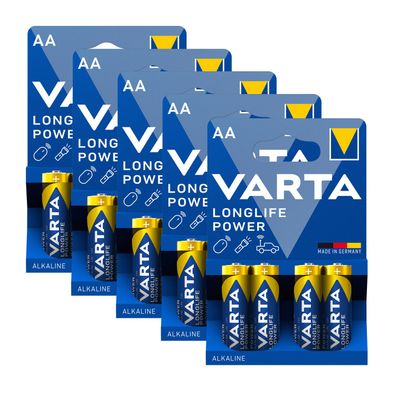5x Varta Long Life Power AA Mignon Alkaline Batterien LR6 4er Blister 1,5V