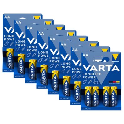 8x Varta Long Life Power AA Mignon Alkaline Batterien LR6 4er Blister 1,5V