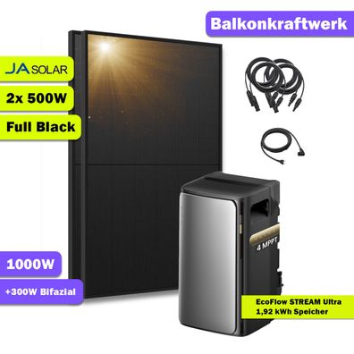 EcoFlow STREAM Ultra Speicher 1,92kWh 1300W Balkonkraftwerk Bifazial für Zuhause