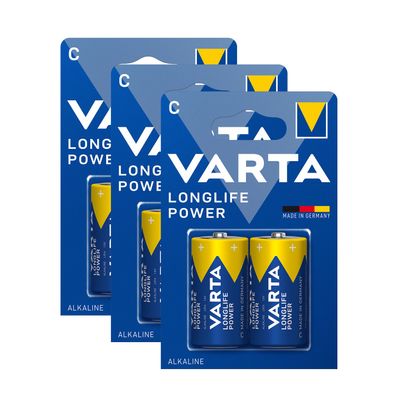 6x Varta Long Life Power C Baby Alkaline Batterien LR14 4014 1,5V