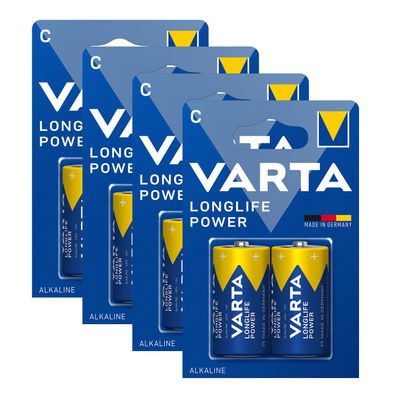 8x Varta Long Life Power C Baby Alkaline Batterien LR14 4014 1,5V