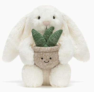 Jellycat Plüschtier mit einem Kaninchen, das eine Topfpflanze hält, 31 cm